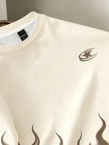 Manfinity Hypemode Men's Five-Pointed Star & Flame Print Crew Neck Short Sleeve Casual T-Shirt - Apricot - View 3
