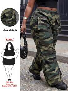 SHEIN CURVE+ Plus Size Women's Camouflage Casual Versatile Daily Travel Long Pants, Autumn Style, Suitable For 5XL-8XL Fall - Green - View 1