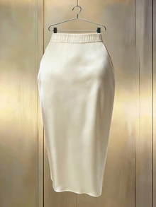 GlowEve CURVE Plus Size Elegant Commuter Solid Color Ruched Skirt Fall - Apricot - View 2