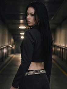StreetHx Cool Sexy Goth Short Motorcycle Style Eyelet Design Black Trench Coat Jacket Halloween Night Concert Fall - Black - View 3