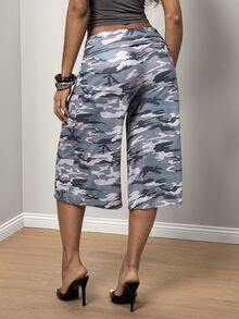 BamGleam Autumn And Winter Retro Street Camouflage Print Loose Wide-Leg Gray Capri Pants, Sexy Casual Style Sports Jogging Pants For Going Out - Multicolor - View 2