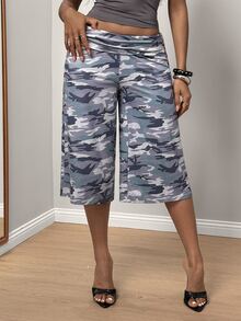 BamGleam Autumn And Winter Retro Street Camouflage Print Loose Wide-Leg Gray Capri Pants, Sexy Casual Style Sports Jogging Pants For Going Out - Multicolor - View 4