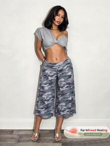 BamGleam Autumn And Winter Retro Street Camouflage Print Loose Wide-Leg Gray Capri Pants, Sexy Casual Style Sports Jogging Pants For Going Out - Multicolor - View 3