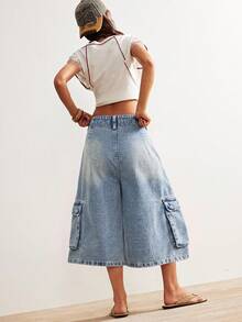 Bohemela Women's Casual Washed Wide Leg Cargo Pants - Blue - View 5