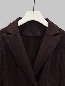 SHEIN Franclia Women's Professional Vintage Striped Waist Design Blazer Jacket, Autumn/Winter Popular Women's Clothing, Suitable For Office Commute Style Cardigan Outerwear - Red - View 6
