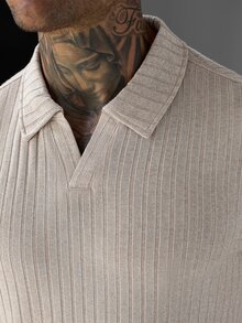 Manfinity CasualCool Men's Casual Versatile Solid Color Long Sleeve Polo Shirt - Apricot - View 4