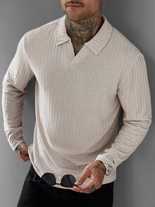 Manfinity CasualCool Men's Casual Versatile Solid Color Long Sleeve Polo Shirt - Apricot - View 3