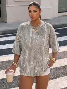 Muchica Plus Size Casual Streetwear Minimalist Round Neck Short Sleeve T-Shirt Suitable For Summer Holiday Wedding Office Date Night Guest Sage Green - Multicolor - View 6