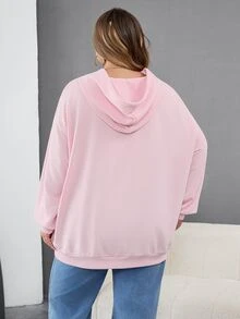 SHEIN CURVE+ Plus Size Women's Casual Simple American Retro English Printed Pattern Hooded Long Sleeved Loose Women's Sweatshirt/Winter Fall - Pink - View 2