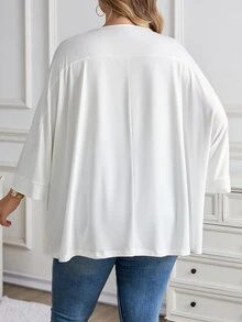 SHEIN CURVE+ 2件套女士大码休闲宽松七分袖T恤 - 彩色 - 查看 2
