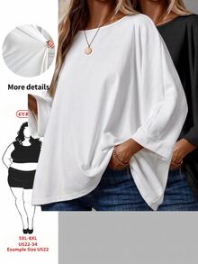 SHEIN CURVE+ 2件套女士大码休闲宽松七分袖T恤 - 彩色 - 查看 1