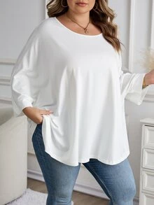 SHEIN CURVE+ 2件套女士大码休闲宽松七分袖T恤 - 彩色 - 查看 4