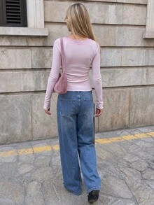 MainGRL 女款休閒 32%棉 多功能甜辣風鈕扣開襟抓皺條紋針織蕾絲飾邊T恤 - 彩色 - 查看 8