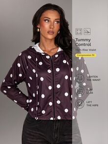 SHEIN Glamour Women's Minimalist Zipper Polka Dot Sun Protection Jacket - Brown - View 3