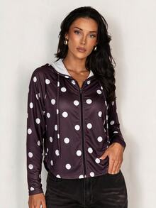 SHEIN Glamour Women's Minimalist Zipper Polka Dot Sun Protection Jacket - Brown - View 11