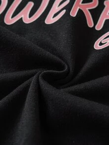 THE POWERPUFF GIRLS X SHEIN طقم هودي بأكمام طويلة وبنطال واسع بطبعة كرتونية للفتيات المراهقات - الأسود - مشاهدة 10