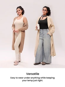LUVLETTE سترة داخلية للنساء بمقاسات كبيرة فائقة النعومة للطبقة الأساسية دافئة للطقس البارد والشتاء قابلة للعكس بياقة دائرية وياقة على شكل حرف U باللون البيج خفيفة الوزن ودافئة - لون مشمشي - مشاهدة 9