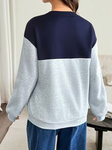 SHEIN 孕婦秋季休閒寬鬆版型拼色拼接保暖內裡哺乳運動衫 女款居家服 拍照用 灰色 - 彩色 - 查看 2