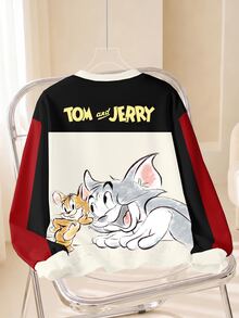 TOM & JERRY X SHEIN Women's Fashion Cartoon Print Long Sleeve Sweatshirt - White - View 2