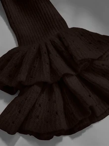 SHEIN Women's Elegant Fashion Petal Sleeve Ruffle Romantic French Style Knit Dress - Brown - View 7