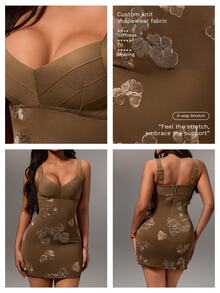 Glamine Sexy Sleeveless Spaghetti Strap Chiffon Sequin Embroidered Short Dress For Women - Coffee Brown - View 9