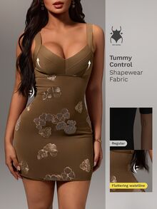 Glamine Sexy Sleeveless Spaghetti Strap Chiffon Sequin Embroidered Short Dress For Women - Coffee Brown - View 3