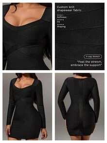 Nuvra Women's Long Sleeve V-Neck Waist-Cinching Sexy Fashion Party Mini Dress For Spring And Autumn - Black - View 5