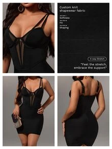 Nuvra Sexy Mesh Patchwork Bandage Party Dress - Black - View 7