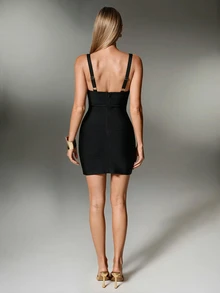 Nuvra Sexy Mesh Patchwork Bandage Party Dress - Black - View 6