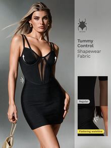 Nuvra Sexy Mesh Patchwork Bandage Party Dress - Black - View 1