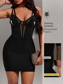 Nuvra Sexy Mesh Patchwork Bandage Party Dress - Black - View 3