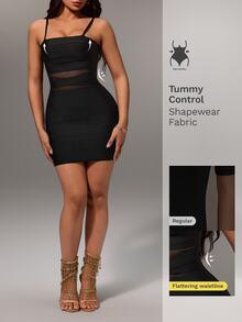 Nuvra Sexy Square Neck Hollow Out Spaghetti Strap Party Bodycon Dress - Black - View 6