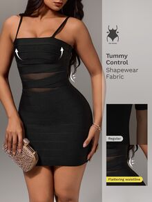 Nuvra Sexy Square Neck Hollow Out Spaghetti Strap Party Bodycon Dress - Black - View 10