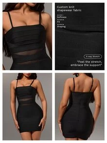 Nuvra Sexy Square Neck Hollow Out Spaghetti Strap Party Bodycon Dress - Black - View 8