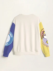 LOONEY TUNES X SHEIN Women's Letter Cartoon Print Casual Everyday Long Sleeve Sweatshirt - White - View 7
