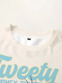 LOONEY TUNES X SHEIN Women's Letter Cartoon Print Casual Everyday Long Sleeve Sweatshirt - White - View 4