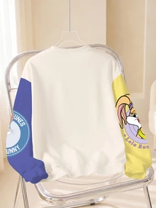LOONEY TUNES X SHEIN Women's Letter Cartoon Print Casual Everyday Long Sleeve Sweatshirt - White - View 2
