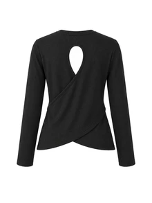 SHEIN Black Long Sleeve Maternity Sports Top With Hollow Back Design, Criss-Cross Hem And Slim Fit, Combining Fashion And Functionality - Black - View 6