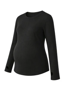 SHEIN Black Long Sleeve Maternity Sports Top With Hollow Back Design, Criss-Cross Hem And Slim Fit, Combining Fashion And Functionality - Black - View 8
