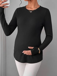 SHEIN Black Long Sleeve Maternity Sports Top With Hollow Back Design, Criss-Cross Hem And Slim Fit, Combining Fashion And Functionality - Black - View 4