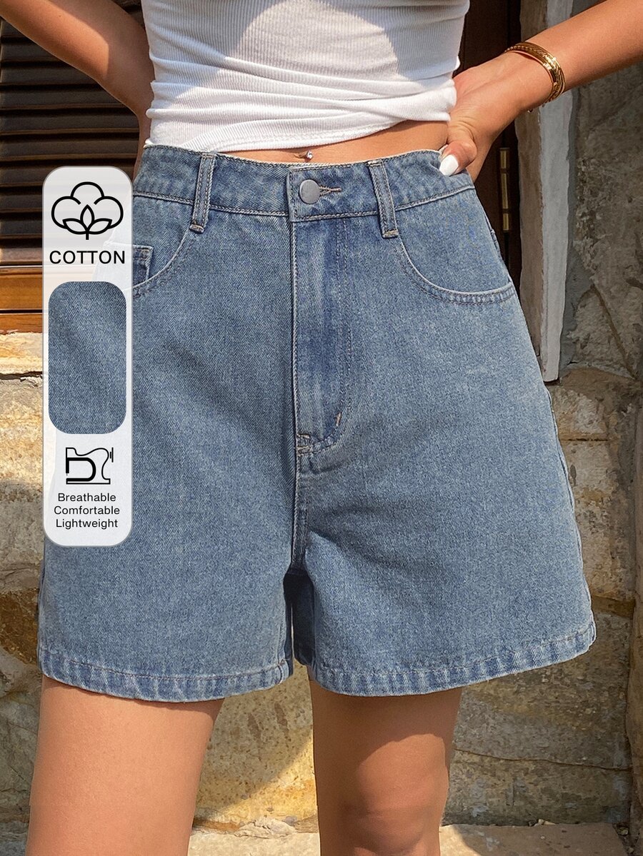 DAZY Celana Pendek Denim Longgar Kasual Wanita dengan Efek Sobek, Koleksi Terbaru Musim Panas - Baby Blue - View 1