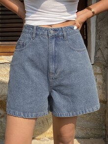 DAZY Celana Pendek Denim Longgar Kasual Wanita dengan Efek Sobek, Koleksi Terbaru Musim Panas - Baby Blue - View 6
