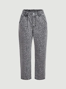SHEIN Quần jeans nữ ống đứng cạp giấy mùa hè - Xám - Xem 5