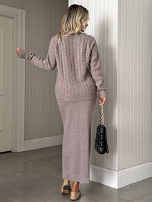 SHEIN Women's Cable Knit Sweater & Ribbed Maxi Skirt Two Pieces ...