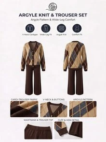 SHEIN Women's Soft Touch Rib Knit Button Front Cardigan And Wide Leg Drawstring Pant Lounge Set - Brown - View 10
