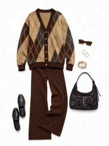 SHEIN Women's Soft Touch Rib Knit Button Front Cardigan And Wide Leg Drawstring Pant Lounge Set - Brown - View 13