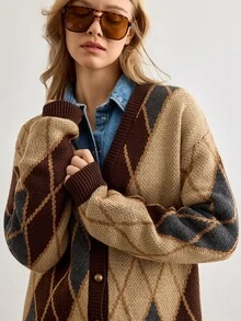 SHEIN Women's Soft Touch Rib Knit Button Front Cardigan And Wide Leg Drawstring Pant Lounge Set - Brown - View 9