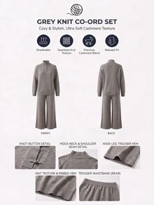 Cloudara Women Boat Neck Chinese Button Color Long Sleeve Casual Style Sweater And Sweater Pant 2pcs Set - Brown - View 8