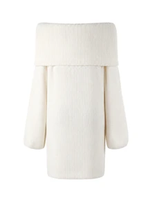 Momance Maternity Fashion Elegant Solid Color Long Sleeve Sweater Dress - White - View 6