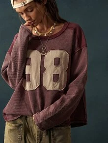 Bohemela Women's Casual Streetwear Graphic T-Shirt With A Vintage Washed Finish For Fall, Perfect For Vacations, Going Out School Everyday, And Halloween Khaki - Burgundy - View 5